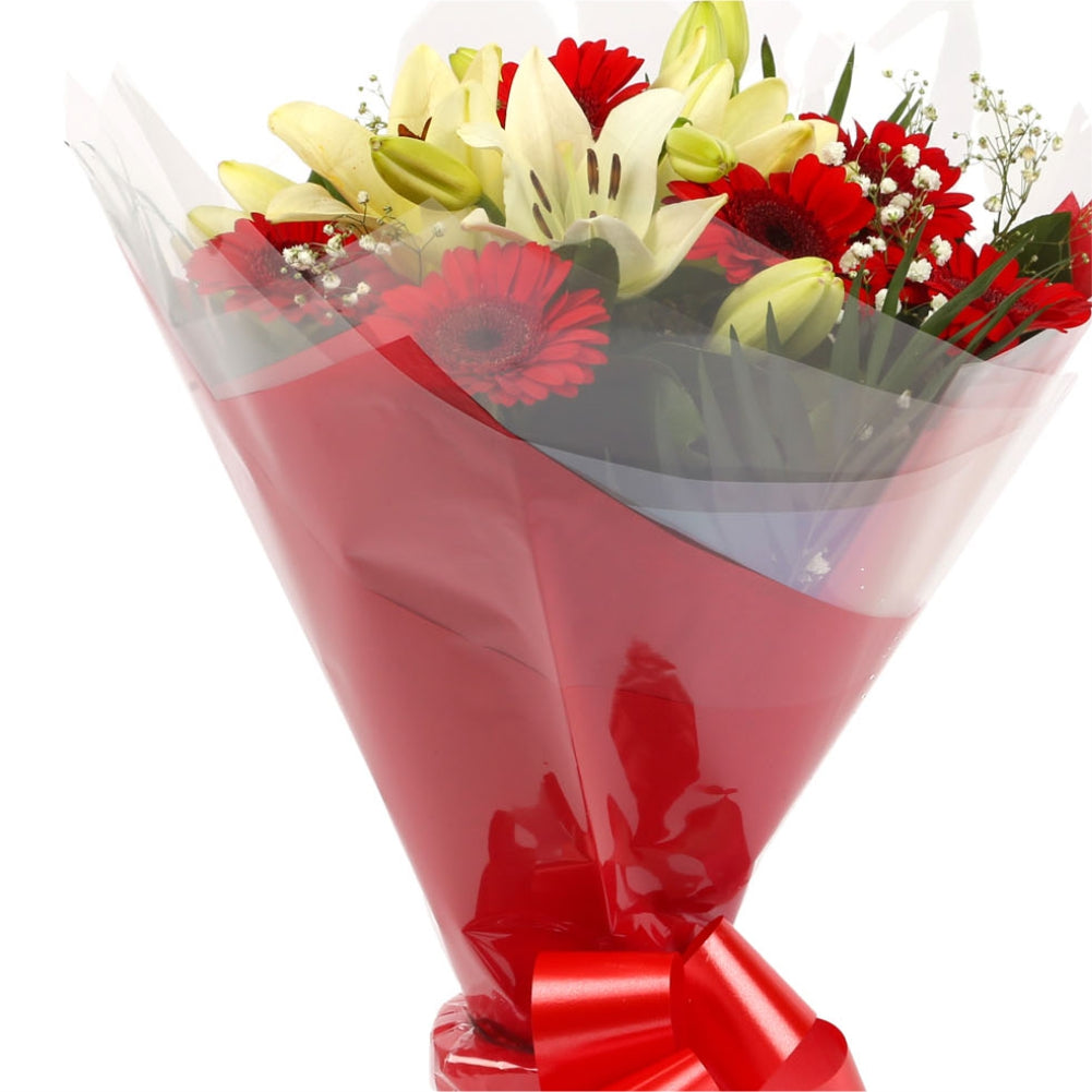 Stunning Red Gerbera & Lily Flowers Bouquet