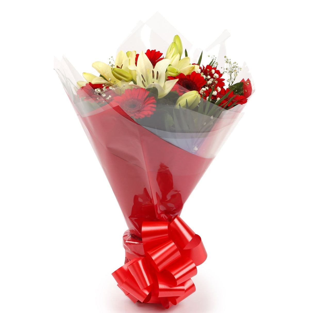 Stunning Red Gerbera & Lily Flowers Bouquet