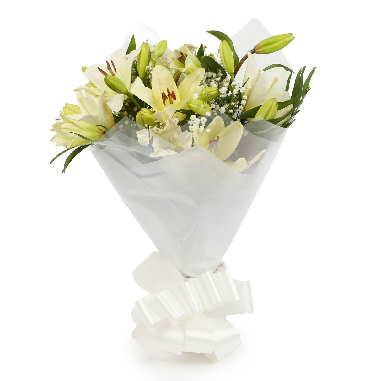 A Classic White Lilies BouquetA Classic White Lilies Bouquet flowers Beautifully wrapped and tied with ribbon before being delivered. A Beautiful Bouquet Hand Tied Flowers. Delivering Great Value Fresh Cut Flowers. Add Personalised Message At Checkout. Fr