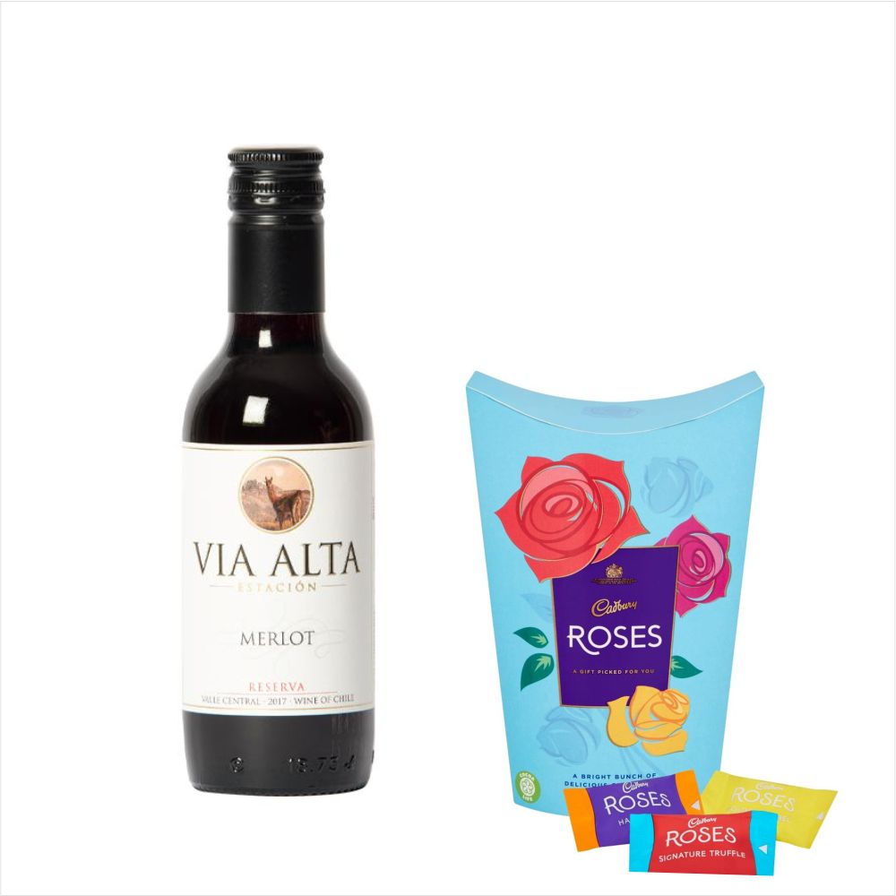 Via Alta Merlot 18.7cL & Roses Chocolate GiftVia Alta Merlot 18.7cl Rich and concentrated that packs all you want from this easy drinking Merlot . Great stuff! Celebrates life's memorable moments with this gift package.£11.99