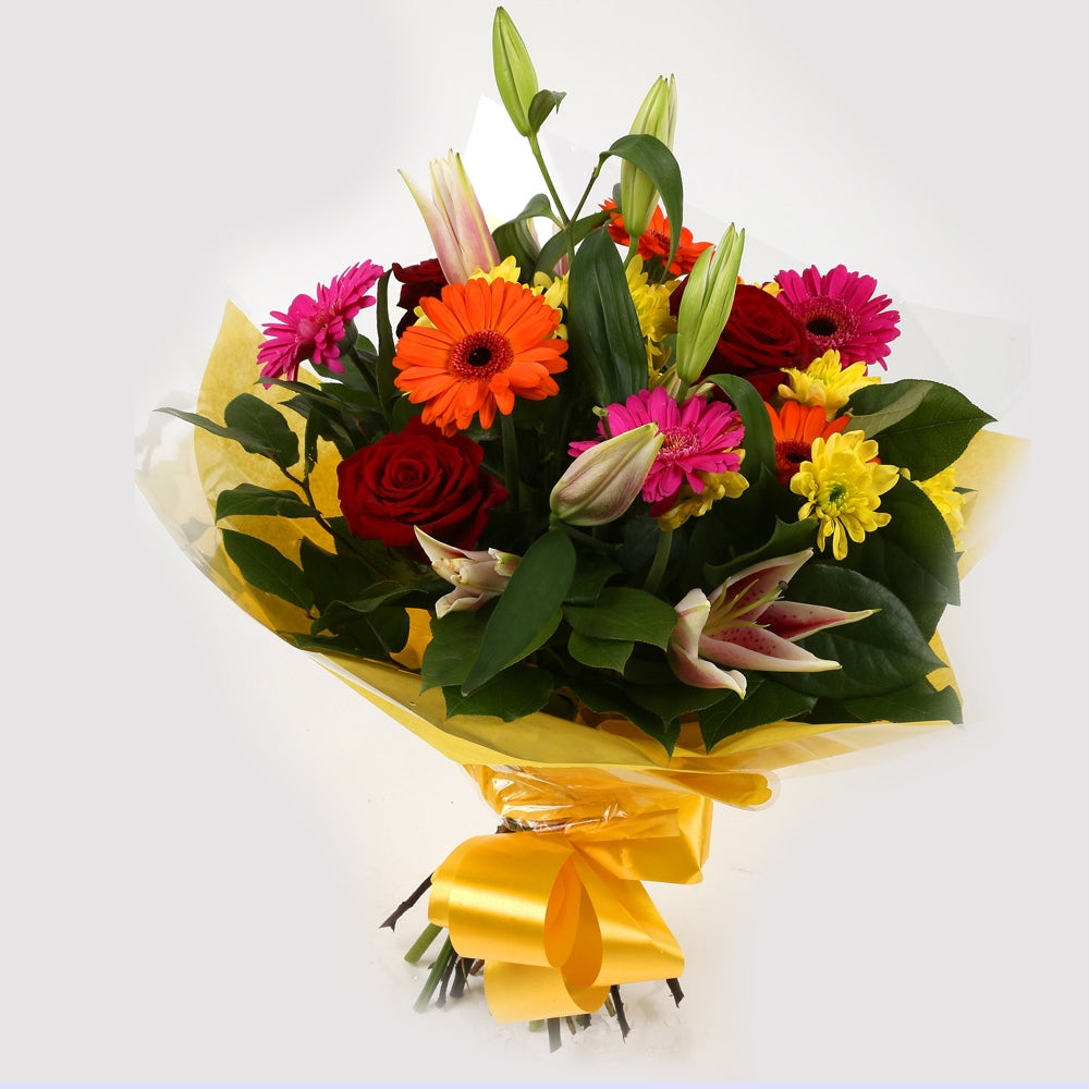 Congrats Balloon & Jubilation Bouquet FlowersCongratulations Balloon & Jubilation Bouquet. Make a striking impression by sending this stylish Jubilation Bouquet, hand-crafted by one of our expert florists using Lillies, Red Roses, Germini with Foliage Sur