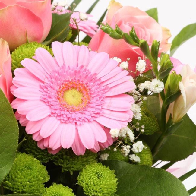 Congratulations Balloon & Cherished Pink FlowersThis Beautiful Bouquet, carefully selected flowers with foliage are expertly arranged to create this dramatic design. This stunning gift is the ultimate gift to create an impression. Beautifully wrapped and