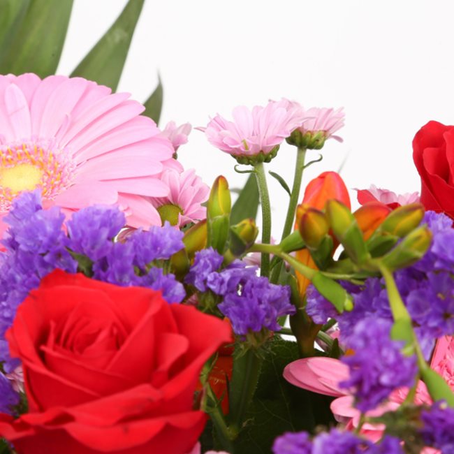 Birthday Balloon & Red Blush FlowersThis Beautiful Bouquet with Balloon, carefully selected flowers with foliage are expertly arranged to create this dramatic design. This stunning gift is the ultimate gift to create an impression. Beautifully wrapped and