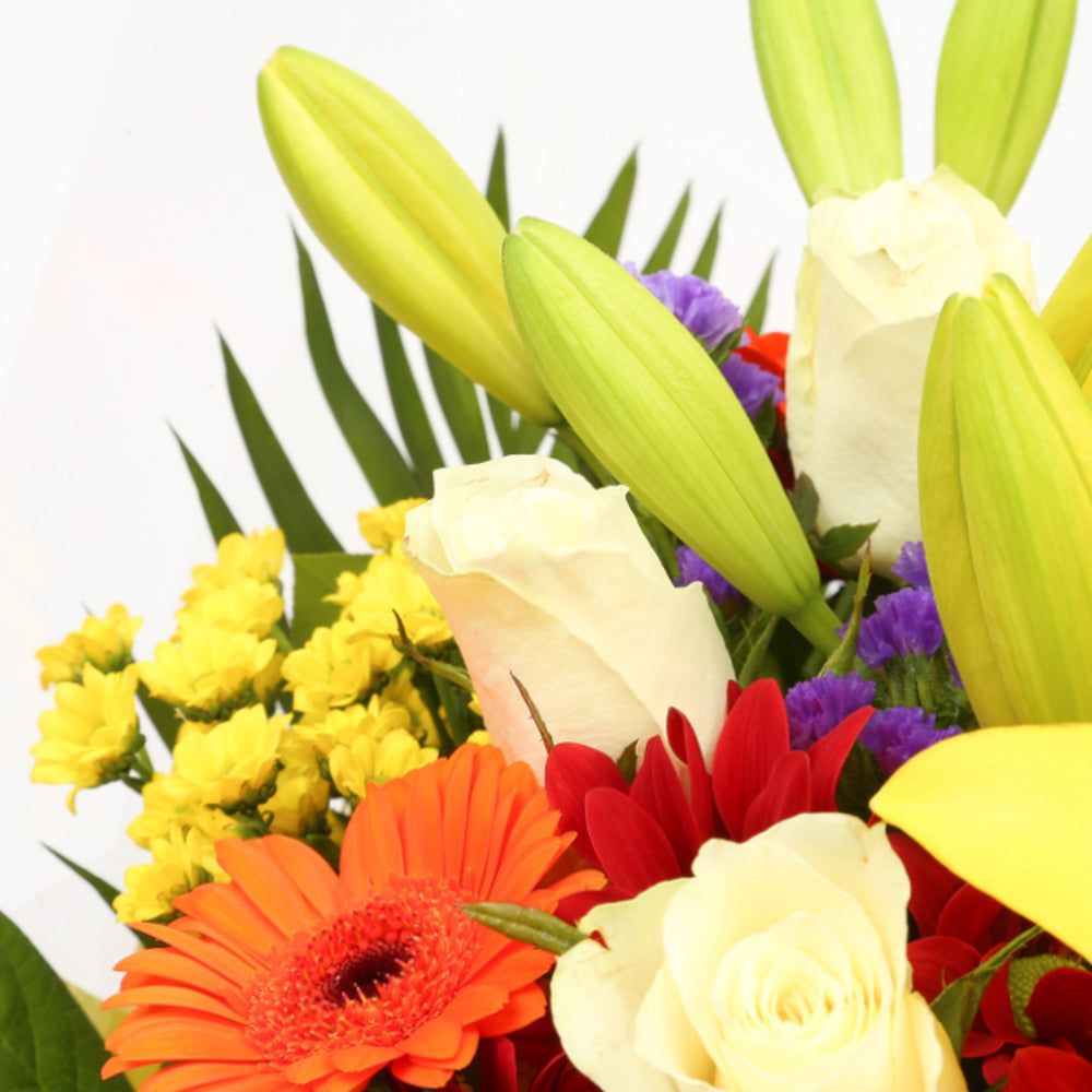Congratulations Balloon & Sun Delight FlowersThis Beautiful Bouquet, carefully selected flowers with foliage are expertly arranged to create this dramatic design. This stunning gift is the ultimate gift to create an impression. Beautifully wrapped and tie