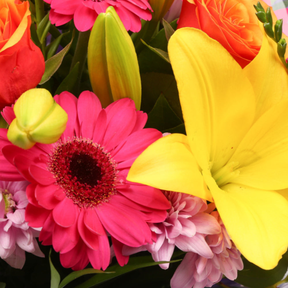 Embrace Flowers BouquetThis Beautiful Bouquet, carefully selected flowers with foliage are expertly arranged to create this dramatic design. This stunning gift is the ultimate gift to create an impression. Beautifully wrapped and tied with ribbon before b