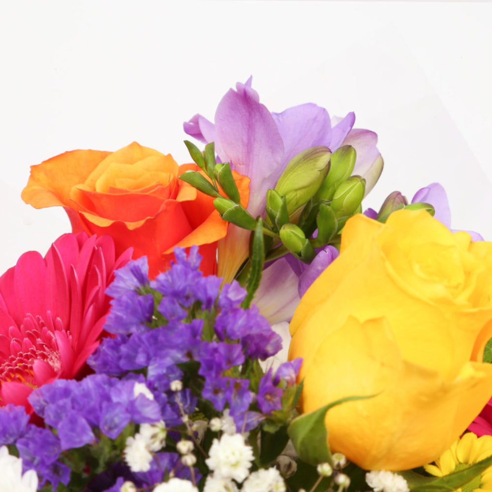 Brilliant Blooms Flowers BouquetThis Beautiful Bouquet, carefully selected flowers with foliage are expertly arranged to create this dramatic design. This stunning gift is the ultimate gift to create an impression. Beautifully wrapped and tied with ribbon