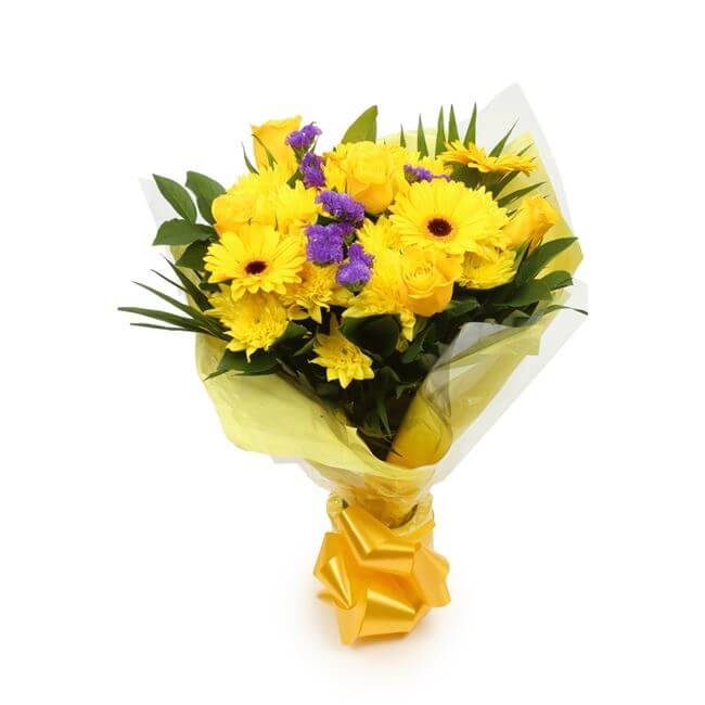 Yellow Star BouquetThis Beautiful Bouquet, carefully selected flowers with foliage are expertly arranged to create this dramatic design. This stunning gift is the ultimate gift to create an impression. Beautifully wrapped and tied with ribbon before being