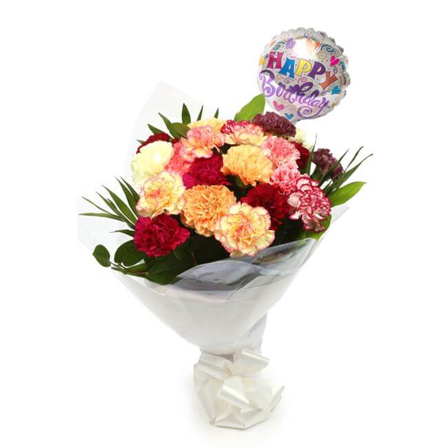 Birthday Balloon & Candy Floss Bouquet FlowersThis Beautiful Bouquet, carefully selected flowers with foliage are expertly arranged to create this dramatic design. This stunning gift is the ultimate gift to create an impression. Beautifully wrapped and ti
