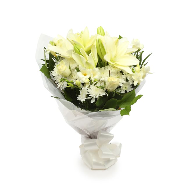 Love You Balloon & White Elegance BouquetThis Beautiful Bouquet, carefully selected flowers with foliage are expertly arranged to create this dramatic design. This stunning gift is the ultimate gift to create an impression. Beautifully wrapped and tied wi