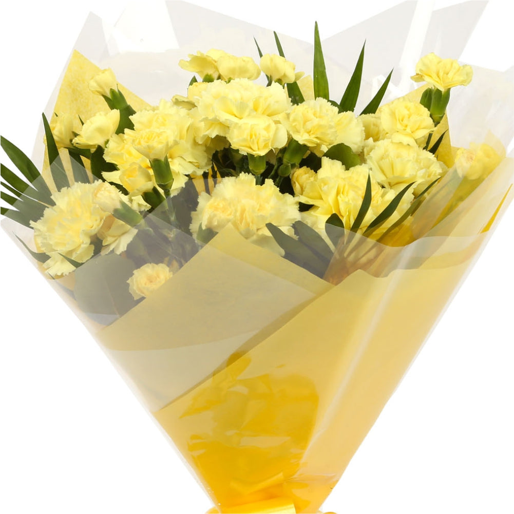 A Beautiful Gold Carnations MelodyBeautiful Yellow Gold Carnations Melody and foliage to create this beautifully scented bouquet. Beautifully wrapped and tied with ribbon before being delivered. A Beautiful Bouquet Hand Tied Flowers. Delivering Great Valu