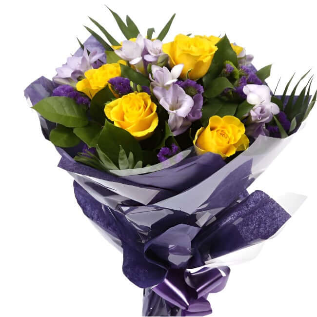 Pretty Scented Roses & FreesiasYellow large-headed Roses combine with pretty Freesias and foliage to create this beautifully scented bouquet in delicate lemons and lilacs. Beautifully Scented,£14.99