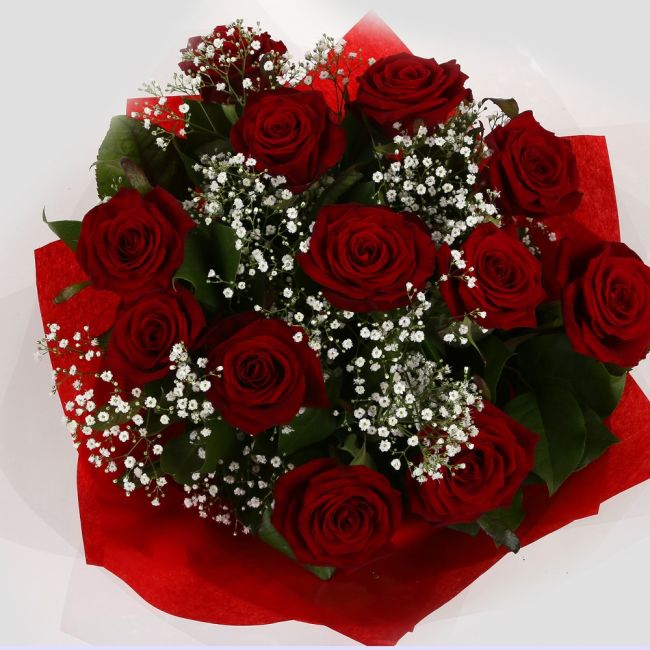 12 Red Roses With Gypsophila12 Red Roses With Gypsophila, A luxurious combination of 12 perfect Red Roses with Gypsophila and lush green foliage, carefully arranged Beautifully wrapped and tied with ribbon before being delivered.£19.99