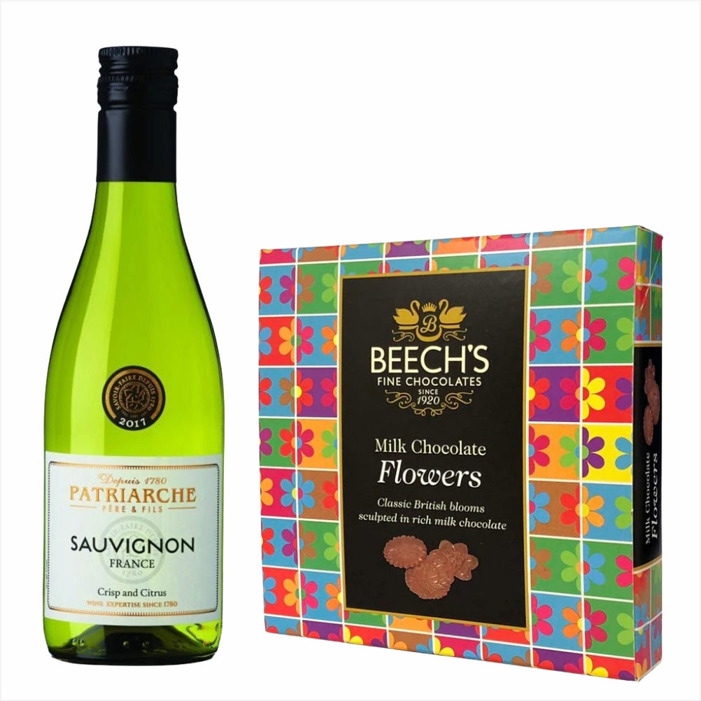 Patriarche Sauvignon Blanc 18.7cl Milk Flowers ChocolatesPatriarche Sauvignon Blanc 18.7cl Milk Flowers Chocolates Citrus fruits on the nose, this wonderful wine is fresh and has a well balanced finish & Milk Tray Chocolates£11.99