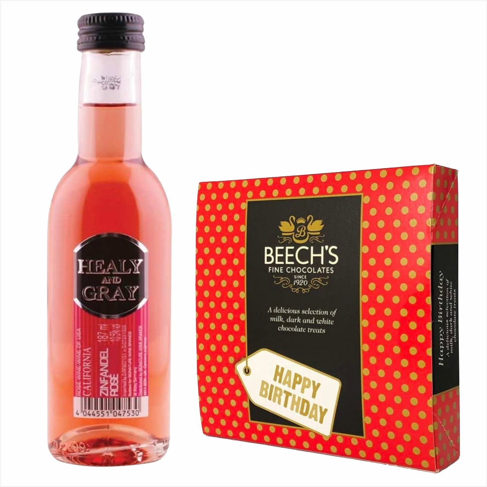 Healy & Gray Zinfandel Rose 18.7ml & Happy Birthday ChocolatesHealy & Gray Zinfandel Rose 18.7ml & Happy Birthday Chocolates Healy & Gray Zinfandel Rose California 18.7ml Bright salmon pink colour and fresh nose of raspberry and strawberry. Celebrates lif