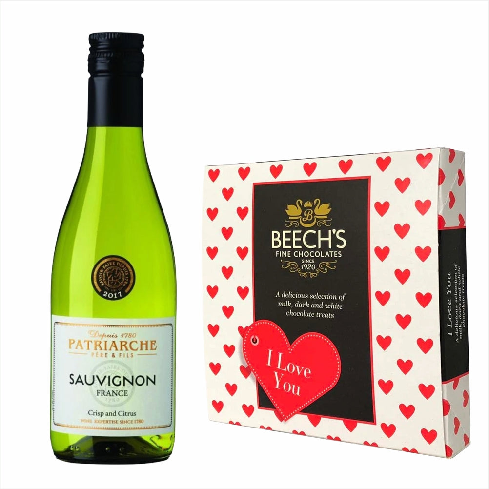 Patriarche Sauvignon Blanc 18.7cl Love You ChocolatesPatriarche Sauvignon Blanc 18.7cl Love You Chocolates Citrus fruits on the nose, this wonderful wine is fresh and has a well balanced finish & Milk Tray Chocolates£11.99