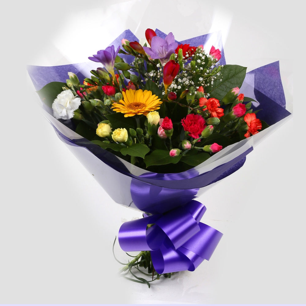 Fragrant Star Flowers BouquetFragrant Star Bouquet, This bouquet of flowers is a sweet selection , this bouquet is full of pretty pastel shades of spray and long stemmed carnations, gypsophilia, gerberas and Freesias. It's absolutely perfect. Beautifully