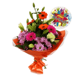 Birthday Balloon & Colour Burst Bouquet FlowersBirthday Balloon & Colour Burst Bouquet, Surprise a loved one with this gorgeous display of vibrant flowers, eye catching daisies, Yellow Lillies & Chrysanthemums, and Mint green Carnations.£19.99