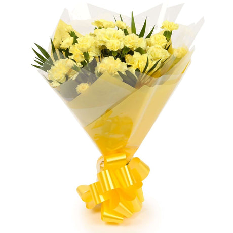 A Beautiful Gold Carnations MelodyBeautiful Yellow Gold Carnations Melody and foliage to create this beautifully scented bouquet. Beautifully wrapped and tied with ribbon before being delivered. A Beautiful Bouquet Hand Tied Flowers. Delivering Great Valu