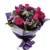 Beautiful Cerise Bouquet FlowersLarge-headed Roses combined with pretty Gerberas, Statice, Pink Gypsophila and foliage to create this beautifully scented bouquet. Each stem is expertly positioned by hand, hand crafted by one of our expert florists using t