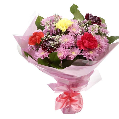 Confetti Special Bouquet FlowersThis bouquet of flowers is a sweet selection in shades of Pink, this bouquet is full of pretty pastel shades of spray and long stemmed carnations, gypsophilia and pink chrysanthemums. It's absolutely perfect. Beautifully wr