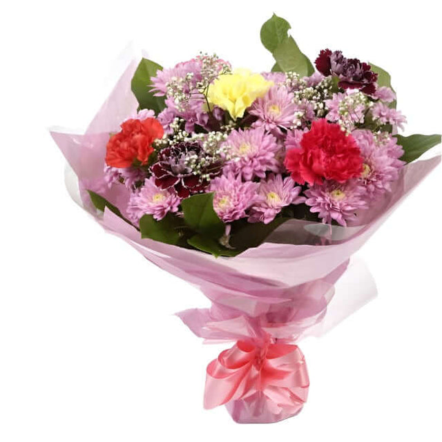 Confetti Special Bouquet FlowersThis bouquet of flowers is a sweet selection in shades of Pink, this bouquet is full of pretty pastel shades of spray and long stemmed carnations, gypsophilia and pink chrysanthemums. It's absolutely perfect. Beautifully wr