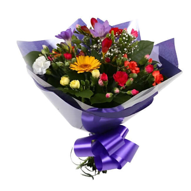 Fragrant Star Flowers BouquetFragrant Star Bouquet, This bouquet of flowers is a sweet selection , this bouquet is full of pretty pastel shades of spray and long stemmed carnations, gypsophilia, gerberas and Freesias. It's absolutely perfect. Beautifully