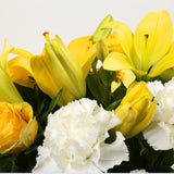 Birthday Balloon & Golden Sunshine FlowersBirthday Balloon & Golden Sunshine Bouquet, This lovely selection of flowers is the perfect gift for any occasion. White Dianthus, Yellow Roses & Yellow Lillies with assorted foliage are beautifully presented. Bea