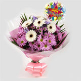 Birthday Balloon & Pink Santini FlowersBirthday Balloon & Pink Santini Bouquet, Pink Santini, Pink Chrysanthemums, Statice with White Germini combine with Foliage to create this beautifull Bouquet.£22.99