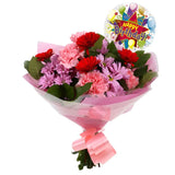 Birthday Balloon & Pink Mystique FlowersBirthday Balloon & Pink Mystique Bouquet, Whatever the occasion, this individually designed bouquet bursting with a selection of long lasting flowers with Bloom Vibrant Carnations & Germin and Pink Chrysanthemums. M