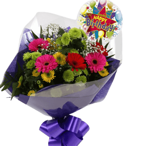 Birthday Balloon & Elegance Bouquet Flowers