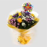 Birthday Balloon & Charm Bouquet FlowersBirthday Balloon & Charm Bouquet, This beautiful bouquet says everything. a beautiful gift,this bouquet is made up of Santini Chrsyanthemums, Yellow Roses, Statice with Foliage. Beautifully wrapped and tied with rib