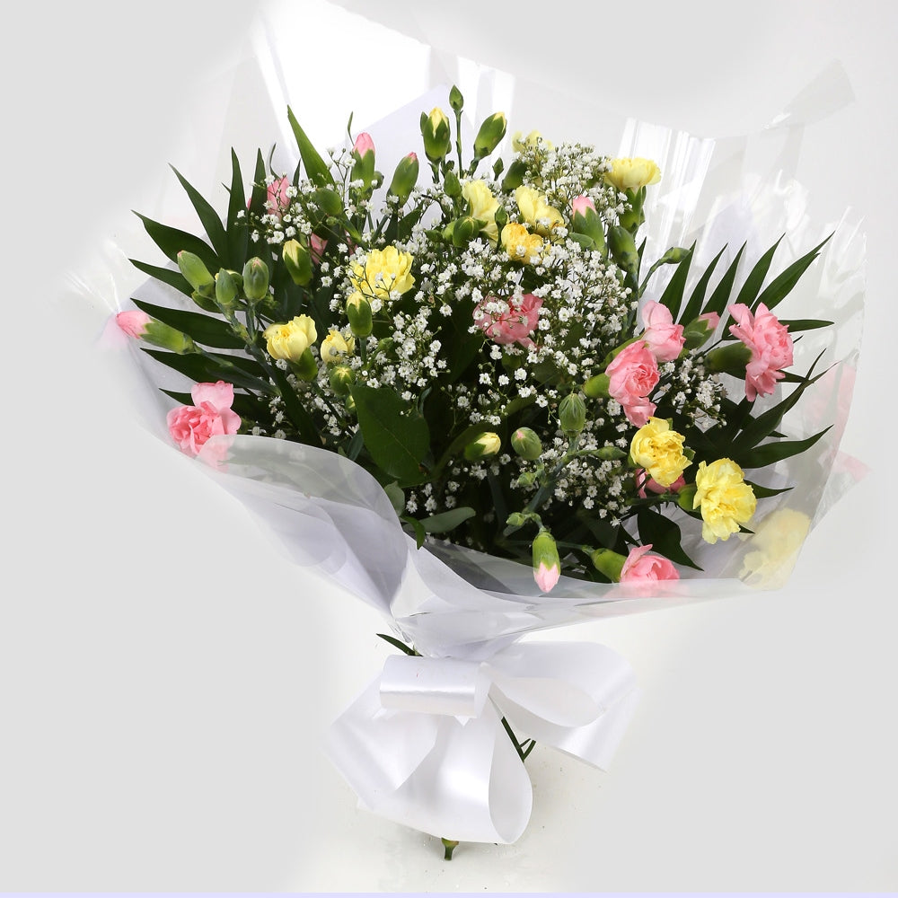Birthday Balloon & Joyful FlowersBirthday Special With Birthday Balloon & Beautiful Joyful Bouquet,Spray Dianthus with Gypsophila and foliage, wrapped with matching ribbon. Beautifully wrapped and tied with ribbon before being delivered, stunning Bouquet