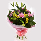 Florist Meadow Flowers BouquetFlorist Meadow Bouquet, this Bouquet contains Pink Germini, White Lillies, Pink & Yellow Santini Chrysanthemums, Beautifully wrapped and tied with ribbon before being delivered.£14.99