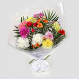 Lollipop StarLollipop Star, We know how much you like this bouquet! lovely fresh Carnations contrast against the white Gypsophila, with palm leaves, a lovely Bouquet of flowers. Colours may vary from the image shown. Beautifully wrapped.£12.99