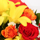 Congratulations Balloon & Floral Embrace FlowersThis Beautiful Bouquet with Balloon , carefully selected flowers with foliage are expertly arranged to create this dramatic design. This stunning gift is the ultimate gift to create an impression. Beautifull