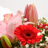 Birthday Balloon & Pink Red Deluxe FlowersThis Beautiful Bouquet, carefully selected flowers with foliage are expertly arranged to create this dramatic design. This stunning gift is the ultimate gift to create an impression. Beautifully wrapped and tied w