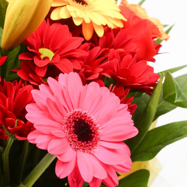 Birthday Balloon & Warm Sunset FlowersThis Beautiful Bouquet, carefully selected flowers with foliage are expertly arranged to create this dramatic design. This stunning gift is the ultimate gift to create an impression. Beautifully wrapped and tied with