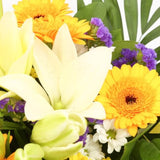 Sunshine Gold BouquetThis Beautiful Bouquet, carefully selected flowers with foliage are expertly arranged to create this dramatic design. This stunning gift is the ultimate gift to create an impression. Beautifully wrapped and tied with ribbon before bei