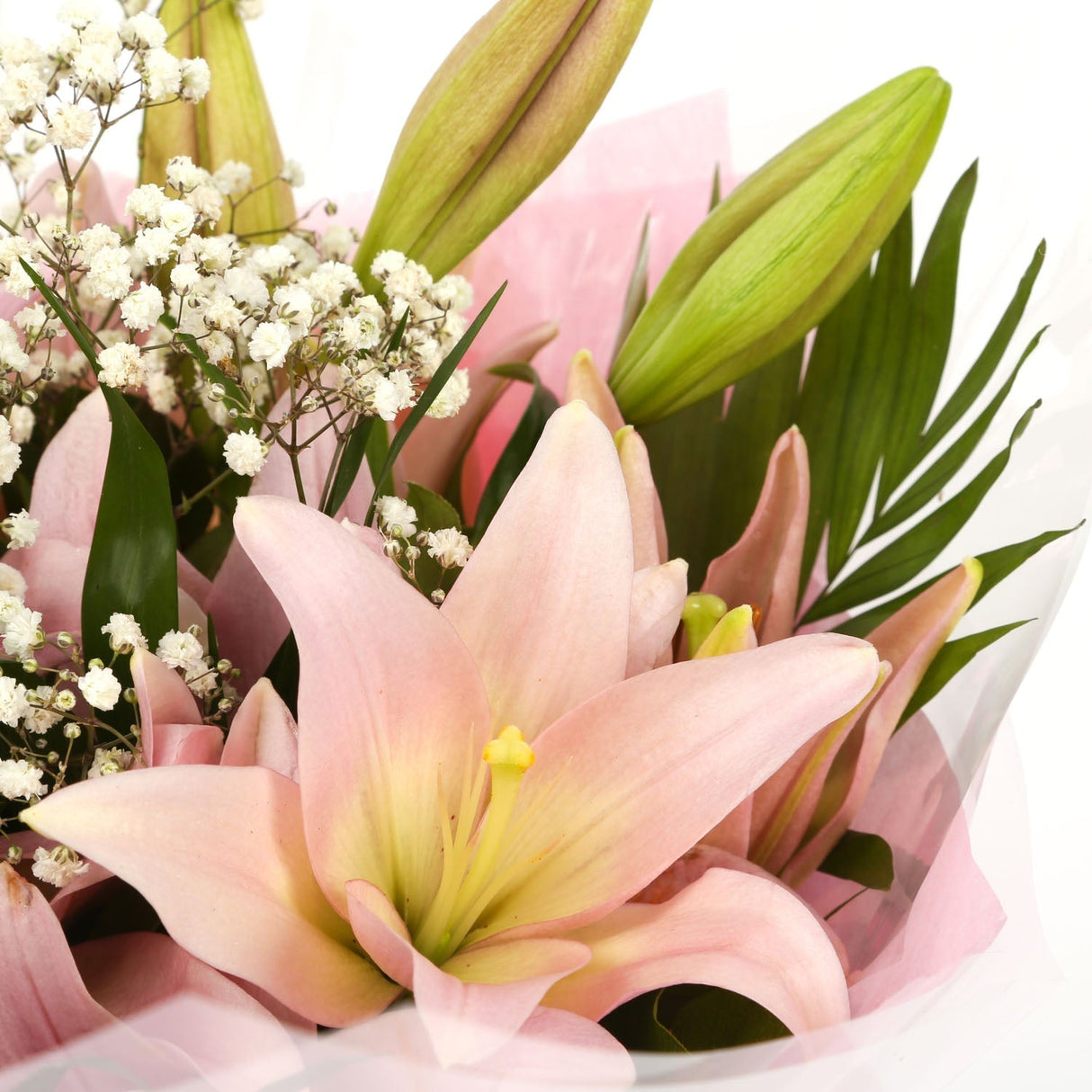 A Classic Pink Lilies BouquetA Classic Pink Lilies Bouquet flowers. Beautifully wrapped and tied with ribbon before being delivered. A Beautiful Bouquet Hand Tied Flowers. Delivering Great Value Fresh Cut Flowers. Add Personalised Message At Checkout. Fre