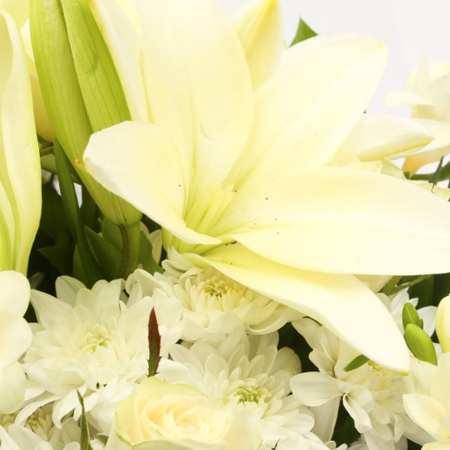 Thank You Balloon & White Elegance BouquetThis Beautiful Bouquet, carefully selected flowers with foliage are expertly arranged to create this dramatic design. This stunning gift is the ultimate gift to create an impression. Beautifully wrapped and tied w