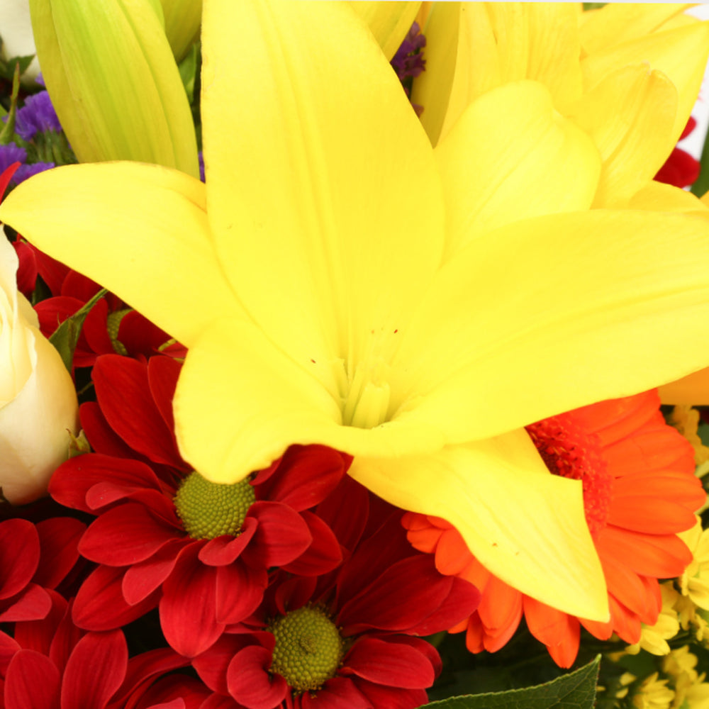 Birthday Balloon & Sun Delight FlowersBalloon & This Beautiful Bouquet, carefully selected flowers with foliage are expertly arranged to create this dramatic design. This stunning gift is the ultimate gift to create an impression. Beautifully wrapped and