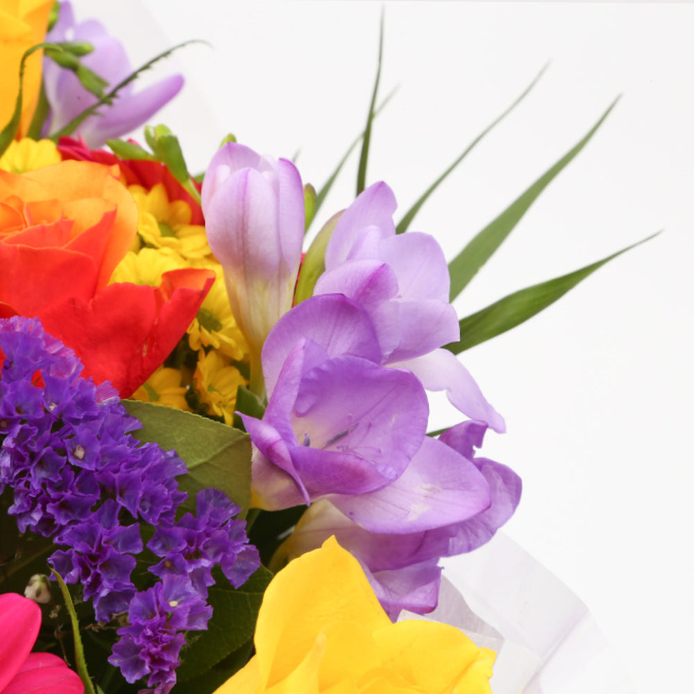 Brilliant Blooms Flowers BouquetThis Beautiful Bouquet, carefully selected flowers with foliage are expertly arranged to create this dramatic design. This stunning gift is the ultimate gift to create an impression. Beautifully wrapped and tied with ribbon