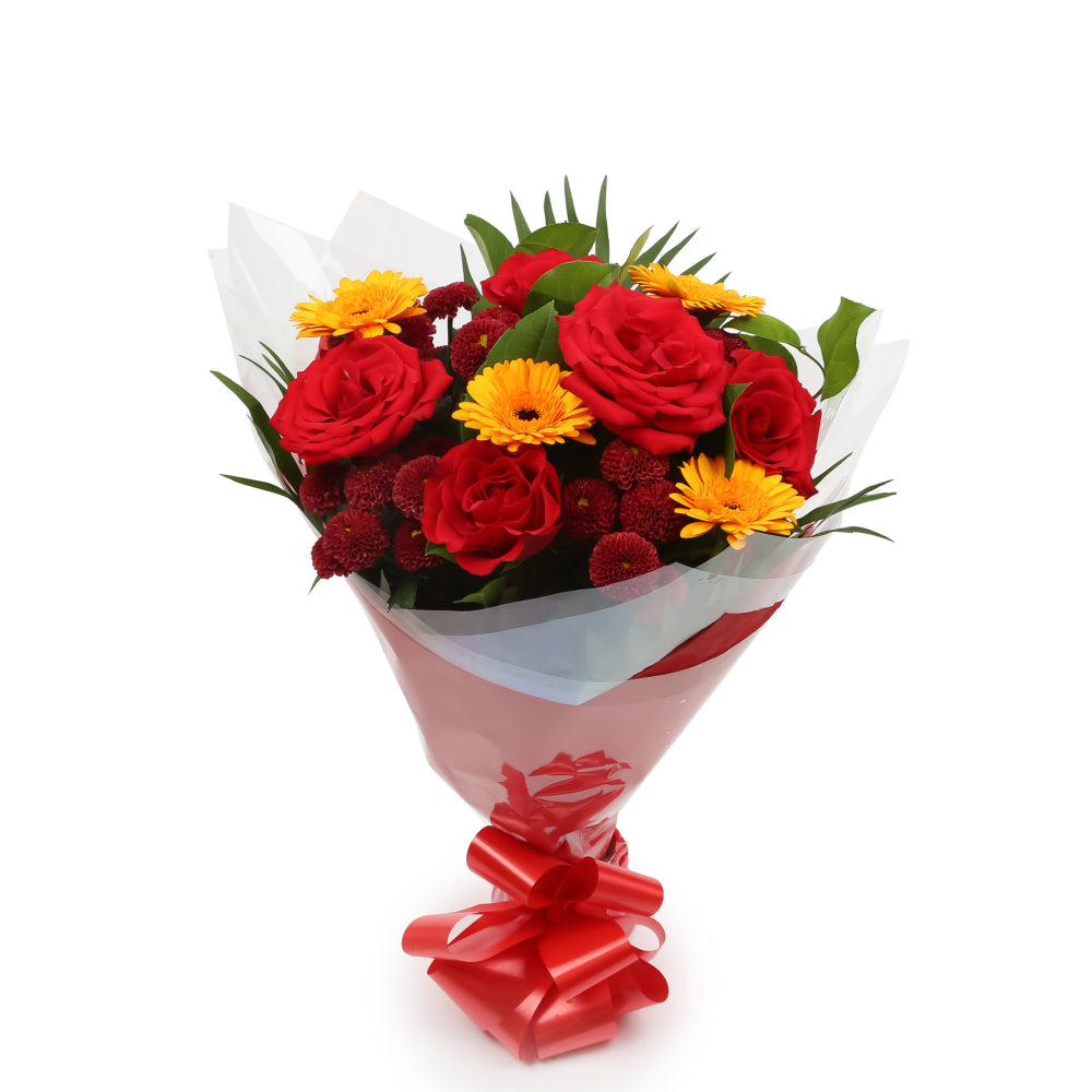 Congratulations Balloon & Red Sun FlowersThis Beautiful Bouquet with Balloon, carefully selected flowers with foliage are expertly arranged to create this dramatic design. This stunning gift is the ultimate gift to create an impression. Beautifully wrappe