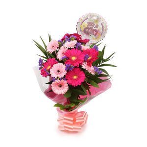 Its A Girl Balloon & Gerbera Blush Flowers