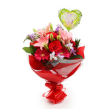 Get Well Balloon & Red & Pink Delight FlowersThis Beautiful Bouquet with Balloon , carefully selected flowers with foliage are expertly arranged to create this dramatic design. This stunning gift is the ultimate gift to create an impression. Beautifully w