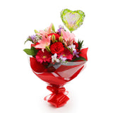 Get Well Balloon & Red & Pink Delight FlowersThis Beautiful Bouquet with Balloon , carefully selected flowers with foliage are expertly arranged to create this dramatic design. This stunning gift is the ultimate gift to create an impression. Beautifully w