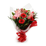 Pink & Red Deluxe BouquetThis Beautiful Bouquet, carefully selected flowers with foliage are expertly arranged to create this dramatic design. This stunning gift is the ultimate gift to create an impression. Beautifully wrapped and tied with ribbon before