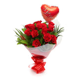Love You Balloon & 12 Red RosesThis Beautiful Bouquet, carefully selected flowers with foliage are expertly arranged to create this dramatic design. This stunning gift is the ultimate gift to create an impression. Beautifully wrapped and tied with ribbon