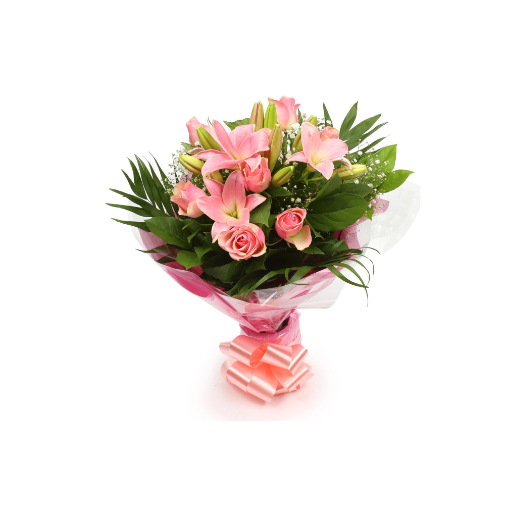 Birthday Balloon & Pink Jewel FlowersThis Beautiful Bouquet with Balloon, carefully selected flowers with foliage are expertly arranged to create this dramatic design. This stunning gift is the ultimate gift to create an impression. Beautifully wrapped an