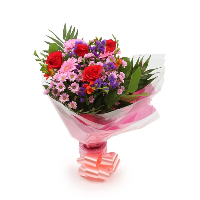 Birthday Balloon & Red Blush FlowersThis Beautiful Bouquet with Balloon, carefully selected flowers with foliage are expertly arranged to create this dramatic design. This stunning gift is the ultimate gift to create an impression. Beautifully wrapped and